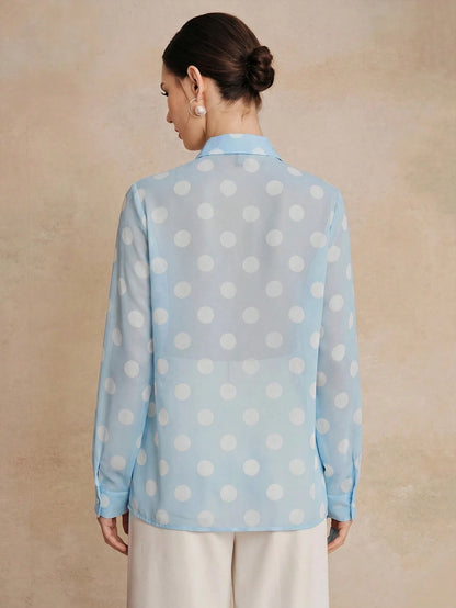 Anewsta Essential High Quality Fashionable French Retro Elegant Polka Dot Chiffon Long Sleeve Blouse, Versatile Polka Dot Shirt For Commuting, Vacation Outfits For Women