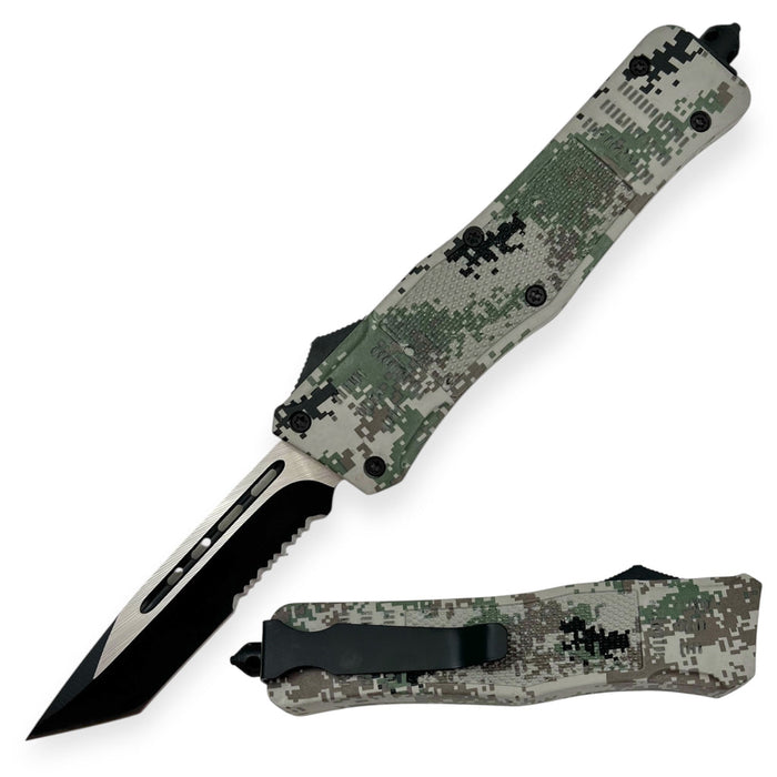 Anytime Blades EDC OTF Pocket Knife / Camo / Serrated Tanto Blade