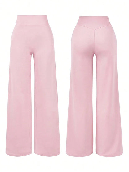Aoqta Sports Women's Casual Kint Wide Leg Pants,Basic Solid Color High Waist Butt-Lifting Long Pants,For Yoga,Gym,Running,Workout,Daily Outfit