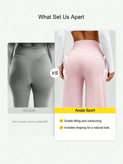 Aoqta Sports Women's Casual Kint Wide Leg Pants,Basic Solid Color High Waist Butt-Lifting Long Pants,For Yoga,Gym,Running,Workout,Daily Outfit