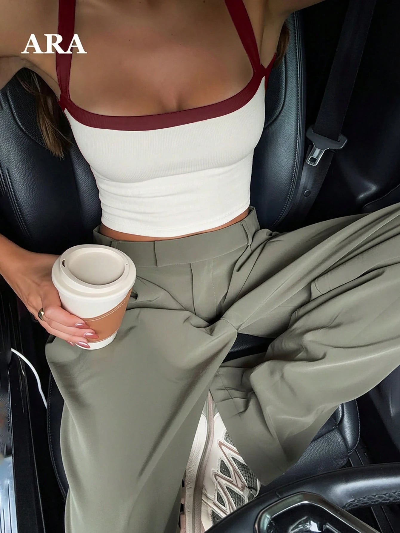 ARA CHIC Women's Beige & Burgundy Sexy Criss-Cross Camisole, High Stretch Fitted Casual Sports Tank Top, Beach Vacation, Spring/Summer 2026 New Arrival
