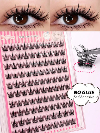 Asiteo 100pcs C Curl Pre-Glued Self-Adhesive Angel Cluster False Eyelashes, Cartoon Style Individual Glue-Free Eyelashes, DIY Eyelash Extension Cluster Eyelashes, Natural Slim Cartoon Eyelashes, Makeu