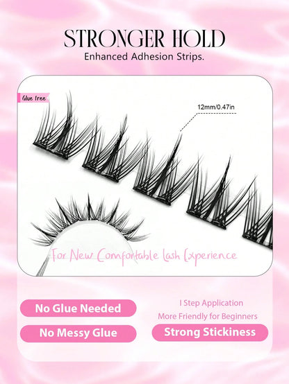 Asiteo 100pcs C Curl Pre-Glued Self-Adhesive Angel Cluster False Eyelashes, Cartoon Style Individual Glue-Free Eyelashes, DIY Eyelash Extension Cluster Eyelashes, Natural Slim Cartoon Eyelashes, Makeu