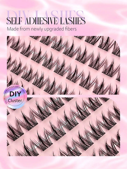 Asiteo 100pcs C Curl Pre-Glued Self-Adhesive Angel Cluster False Eyelashes, Cartoon Style Individual Glue-Free Eyelashes, DIY Eyelash Extension Cluster Eyelashes, Natural Slim Cartoon Eyelashes, Makeu