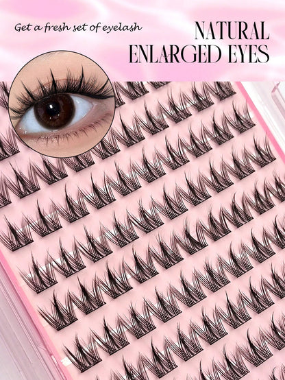 Asiteo 100pcs C Curl Pre-Glued Self-Adhesive Angel Cluster False Eyelashes, Cartoon Style Individual Glue-Free Eyelashes, DIY Eyelash Extension Cluster Eyelashes, Natural Slim Cartoon Eyelashes, Makeu
