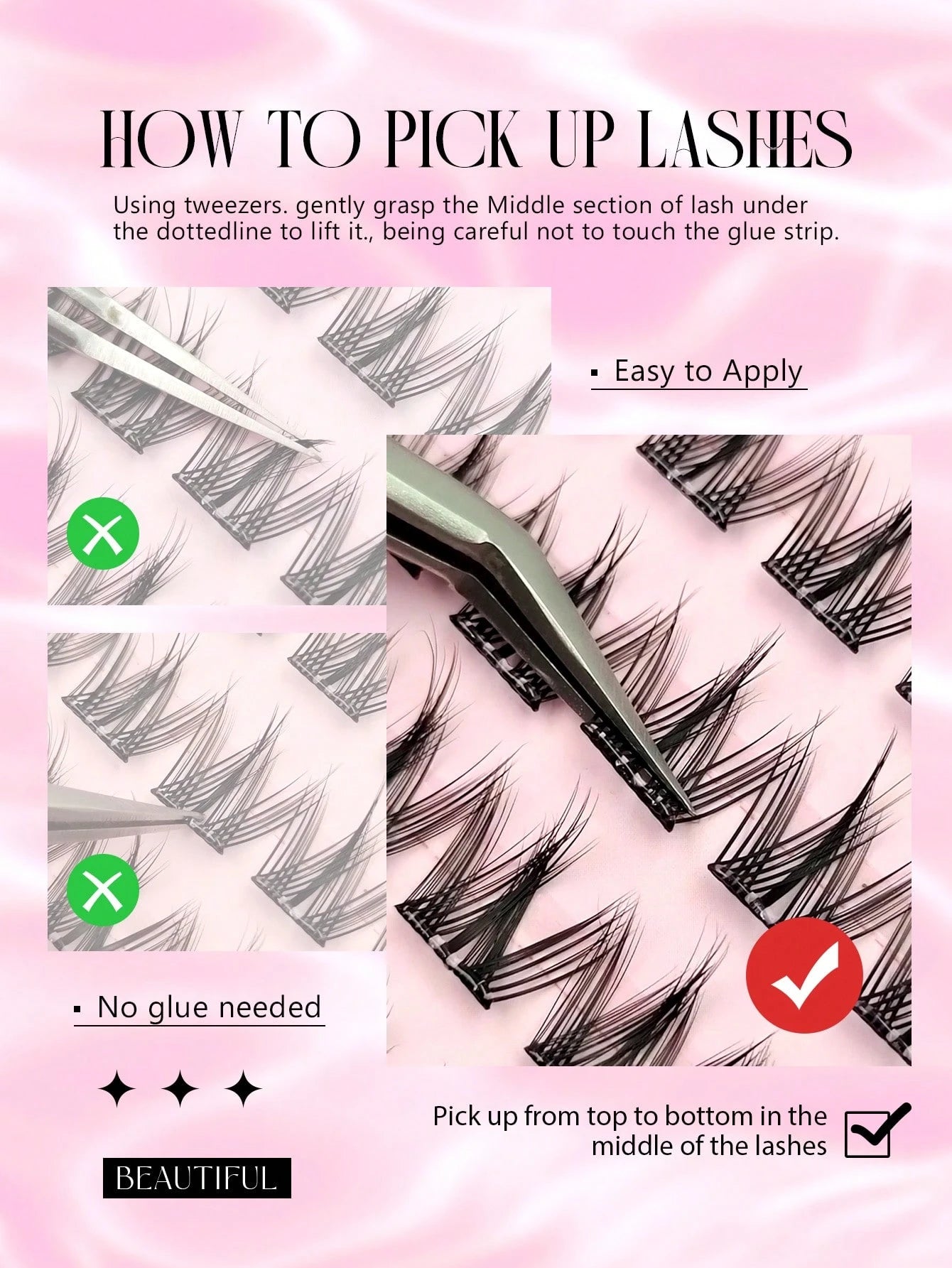 Asiteo 100pcs C Curl Pre-Glued Self-Adhesive Angel Cluster False Eyelashes, Cartoon Style Individual Glue-Free Eyelashes, DIY Eyelash Extension Cluster Eyelashes, Natural Slim Cartoon Eyelashes, Makeu