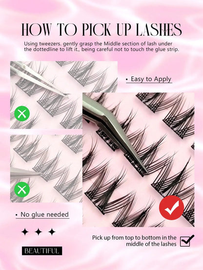 Asiteo 100pcs C Curl Pre-Glued Self-Adhesive Angel Cluster False Eyelashes, Cartoon Style Individual Glue-Free Eyelashes, DIY Eyelash Extension Cluster Eyelashes, Natural Slim Cartoon Eyelashes, Makeu