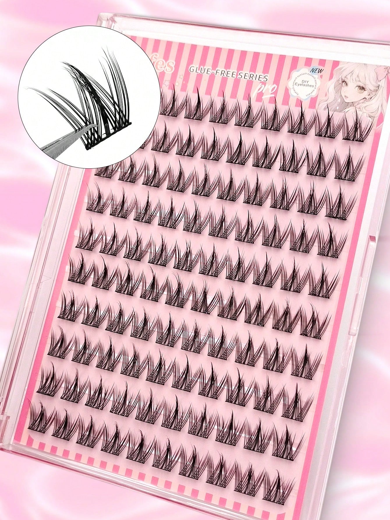 Asiteo 100pcs C Curl Pre-Glued Self-Adhesive Angel Cluster False Eyelashes, Cartoon Style Individual Glue-Free Eyelashes, DIY Eyelash Extension Cluster Eyelashes, Natural Slim Cartoon Eyelashes, Makeu