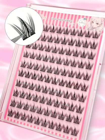 Asiteo 100pcs C Curl Pre-Glued Self-Adhesive Angel Cluster False Eyelashes, Cartoon Style Individual Glue-Free Eyelashes, DIY Eyelash Extension Cluster Eyelashes, Natural Slim Cartoon Eyelashes, Makeu