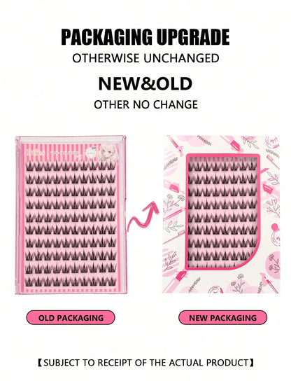 Asiteo 100pcs C Curl Pre-Glued Self-Adhesive Angel Cluster False Eyelashes, Cartoon Style Individual Glue-Free Eyelashes, DIY Eyelash Extension Cluster Eyelashes, Natural Slim Cartoon Eyelashes, Makeu