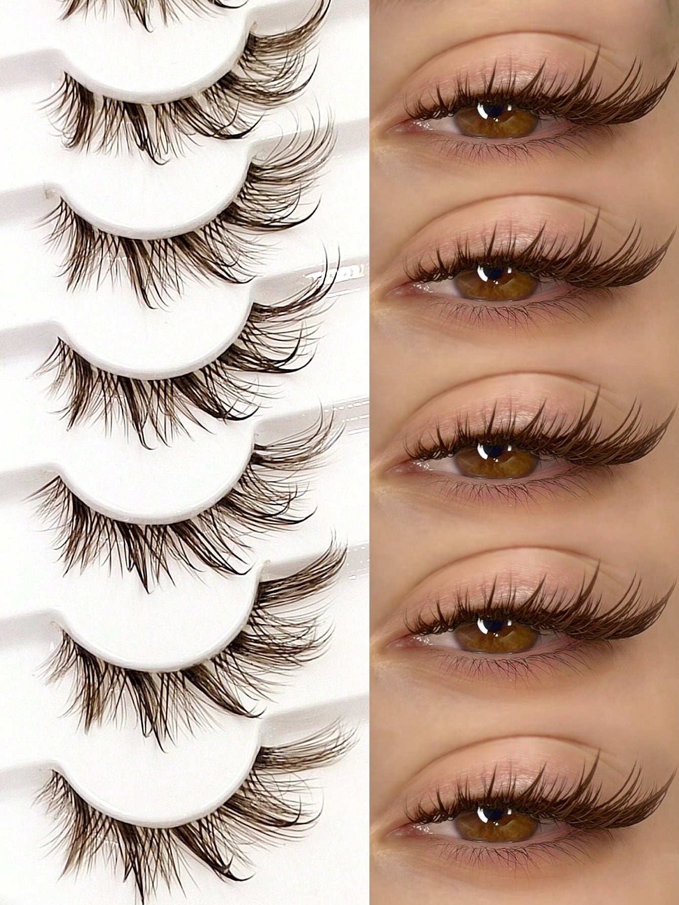 Asiteo 7 Pairs Wet Brown Fox Eye False Eyelashes, With Transparent Lash Band, Wet Makeup Effect, Suitable For Daily Use, Wet Faux Mink Lashes, Messy Wet Eyelash Extension, Suitable For Cosplay, Anime