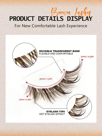 Asiteo 7 Pairs Wet Brown Fox Eye False Eyelashes, With Transparent Lash Band, Wet Makeup Effect, Suitable For Daily Use, Wet Faux Mink Lashes, Messy Wet Eyelash Extension, Suitable For Cosplay, Anime