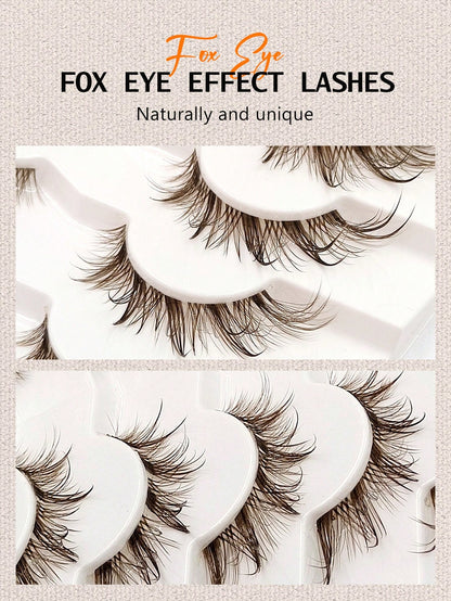 Asiteo 7 Pairs Wet Brown Fox Eye False Eyelashes, With Transparent Lash Band, Wet Makeup Effect, Suitable For Daily Use, Wet Faux Mink Lashes, Messy Wet Eyelash Extension, Suitable For Cosplay, Anime