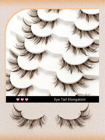 Asiteo 7 Pairs Wet Brown Fox Eye False Eyelashes, With Transparent Lash Band, Wet Makeup Effect, Suitable For Daily Use, Wet Faux Mink Lashes, Messy Wet Eyelash Extension, Suitable For Cosplay, Anime