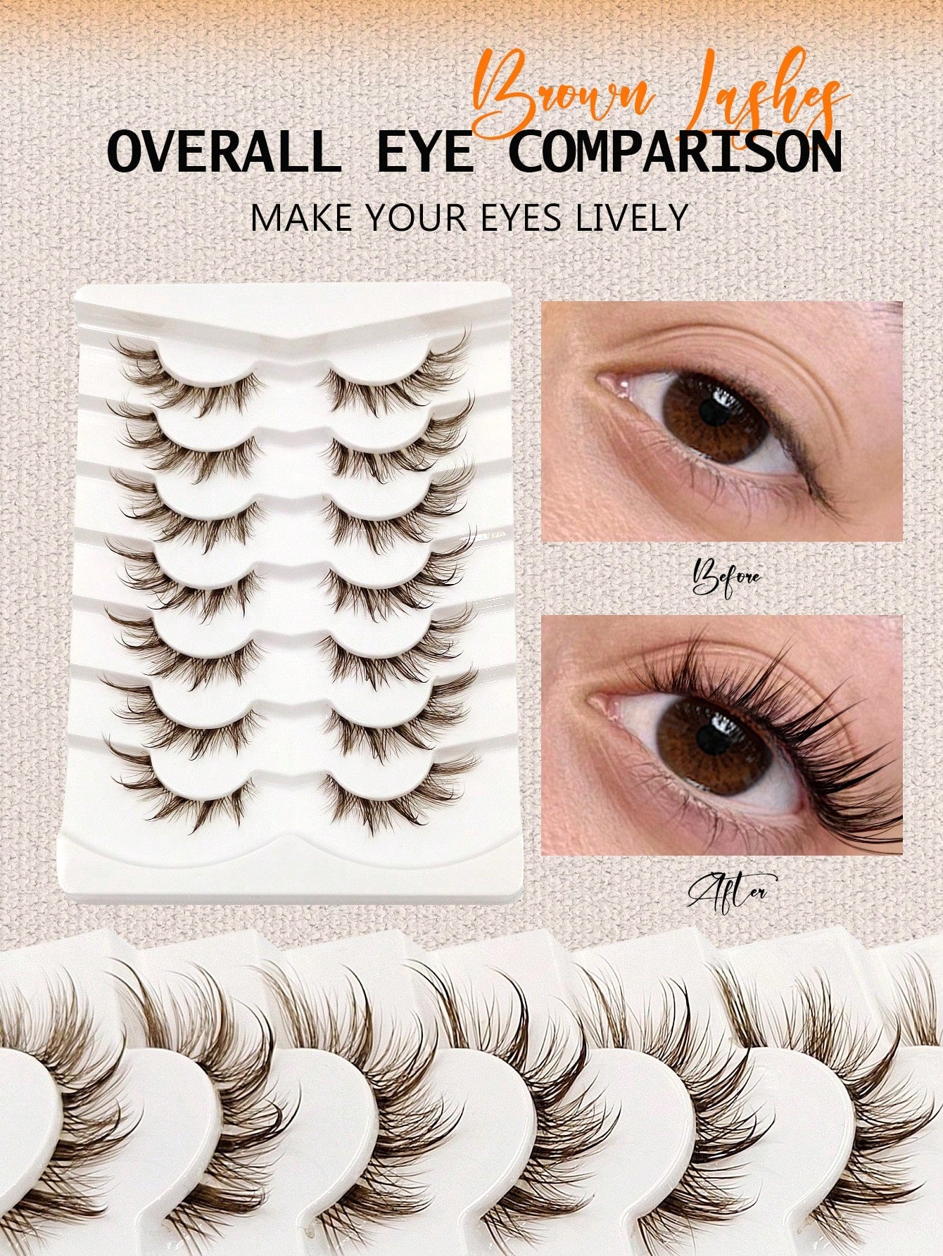 Asiteo 7 Pairs Wet Brown Fox Eye False Eyelashes, With Transparent Lash Band, Wet Makeup Effect, Suitable For Daily Use, Wet Faux Mink Lashes, Messy Wet Eyelash Extension, Suitable For Cosplay, Anime