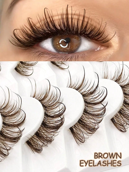 Asiteo 7 Pairs Wet Brown Fox Eye False Eyelashes, With Transparent Lash Band, Wet Makeup Effect, Suitable For Daily Use, Wet Faux Mink Lashes, Messy Wet Eyelash Extension, Suitable For Cosplay, Anime