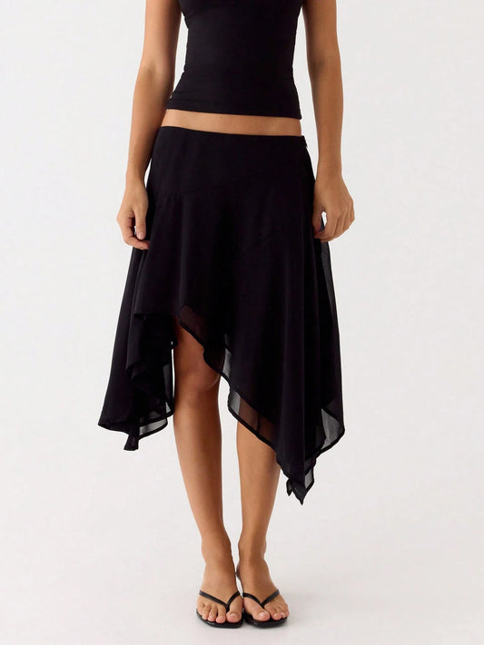 Asymmetrical Chiffon Midi Skirts, Floral/Animal Print Flowy Handkerchief Hem Skirts, Casual Summer Beach Cover Up