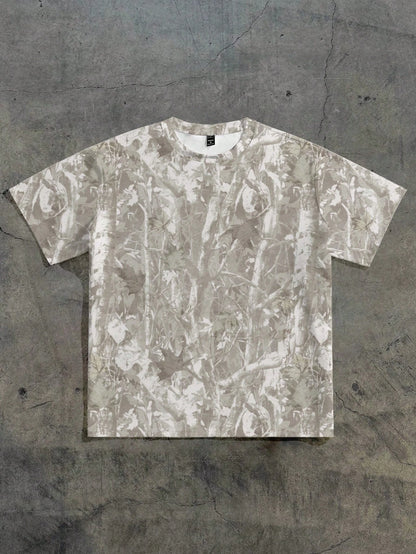 Attitoon Casual Minimalist Round Neck Loose Short Sleeve T-Shirt For Women, Camouflage Tree Branch Print, Suitable For Street Wear,Vintage