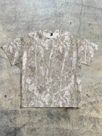 Attitoon Casual Minimalist Round Neck Loose Short Sleeve T-Shirt For Women, Camouflage Tree Branch Print, Suitable For Street Wear,Vintage