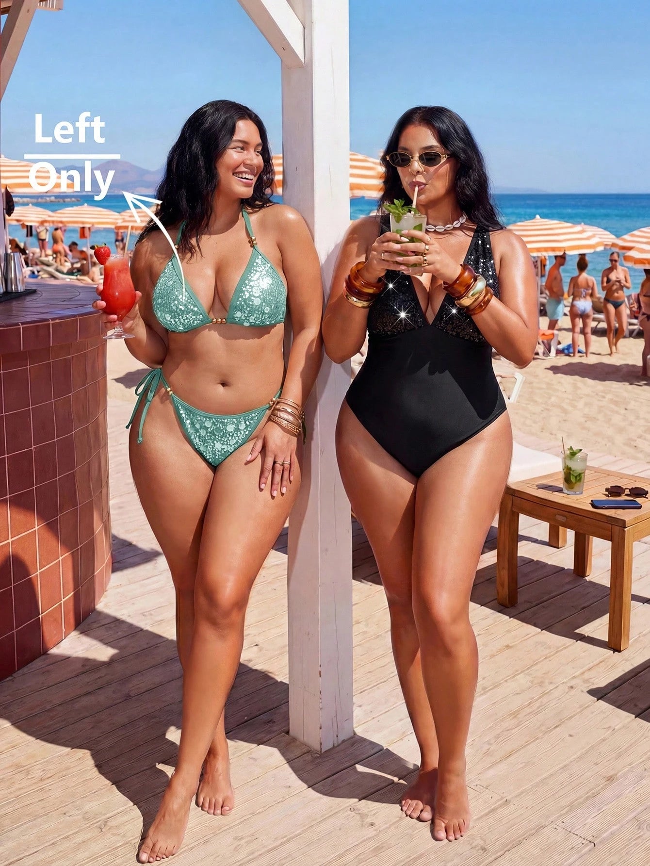 Auralis Plus Size Women Summer Beach Solid Color Sequin Halter Tie Sexy Fashion Bikini Two-Piece Swimsuit Set Outfits Vacation Rusty Dusty