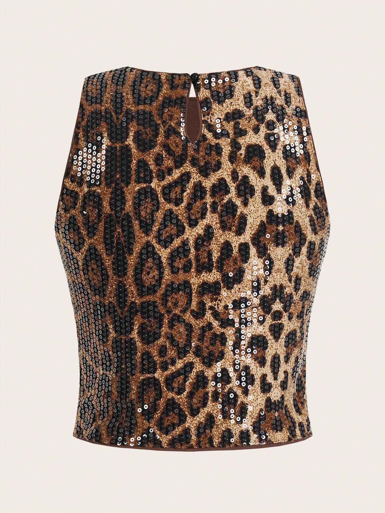 Auralis Women's Plus Size Brown Summer 70's Leopard Print Sequined Top,Sparkly Curve Night Out Rave Club Party Outfits,Y2k Sexy Christmas Masquerade Ball