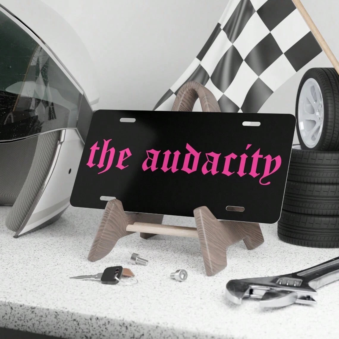 Available Decoration Only, Car PThe Audacity Pink Gothic Font Car License Plate-6X12 Inch Aluminum, Easy To Install, Humorous Decorations, Suitable, Trucks, SUV-Gen Z Idea, Car Decoration, Humor Plaqu