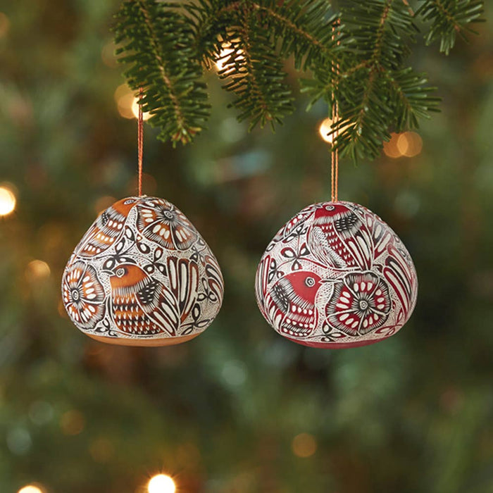 Avian Motif Gourd Christmas Ornaments - Set of 2