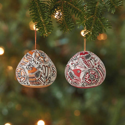 Avian Motif Gourd Christmas Ornaments - Set of 2