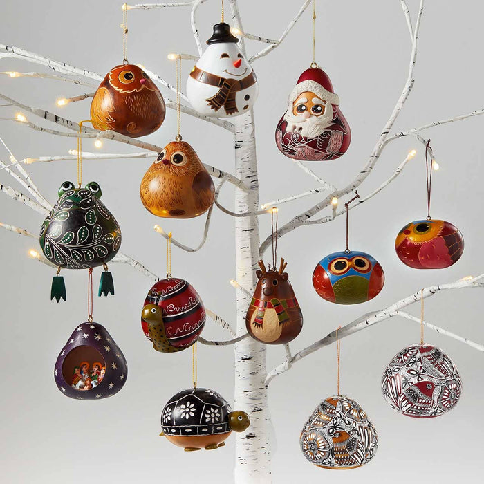 Avian Motif Gourd Christmas Ornaments - Set of 2