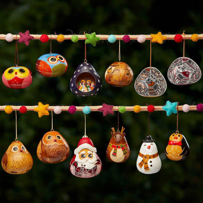 Avian Motif Gourd Christmas Ornaments - Set of 2
