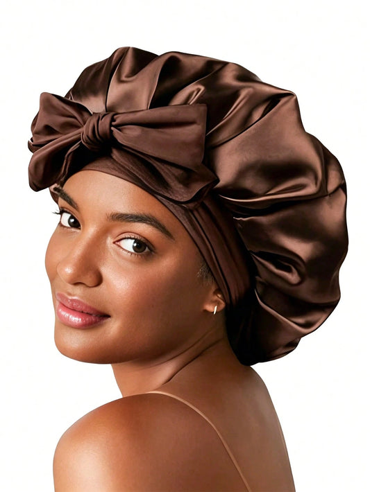 Awegeo 1Pc Women's Solid Color Silky Satin Sleep Cap, Adjustable Tie Design- Comfortable And Casual, Suitable For Home, Daily Wear And Sleep