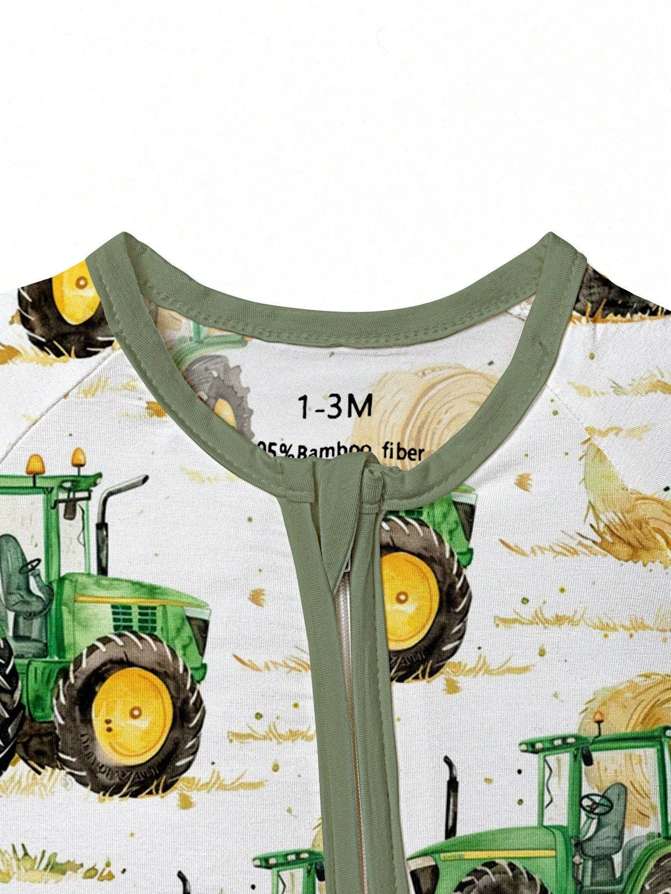 Baby Bamboo Fiber Zip-Up, Farm Car Harvester Print Romper, All-Season Knit Fabric Skinny Fit With Zipper Detail, Boy Baby Clothes, Perfect For Outdoor
