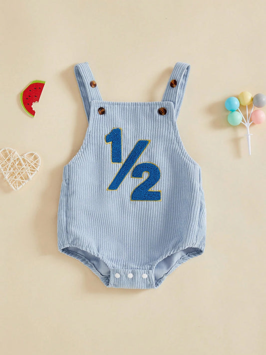 Baby Boy 1/2 Birthday Outfit Sleeveless Corduroy Overalls Half Way To One Cake Smash Romper For Half Birthday Party