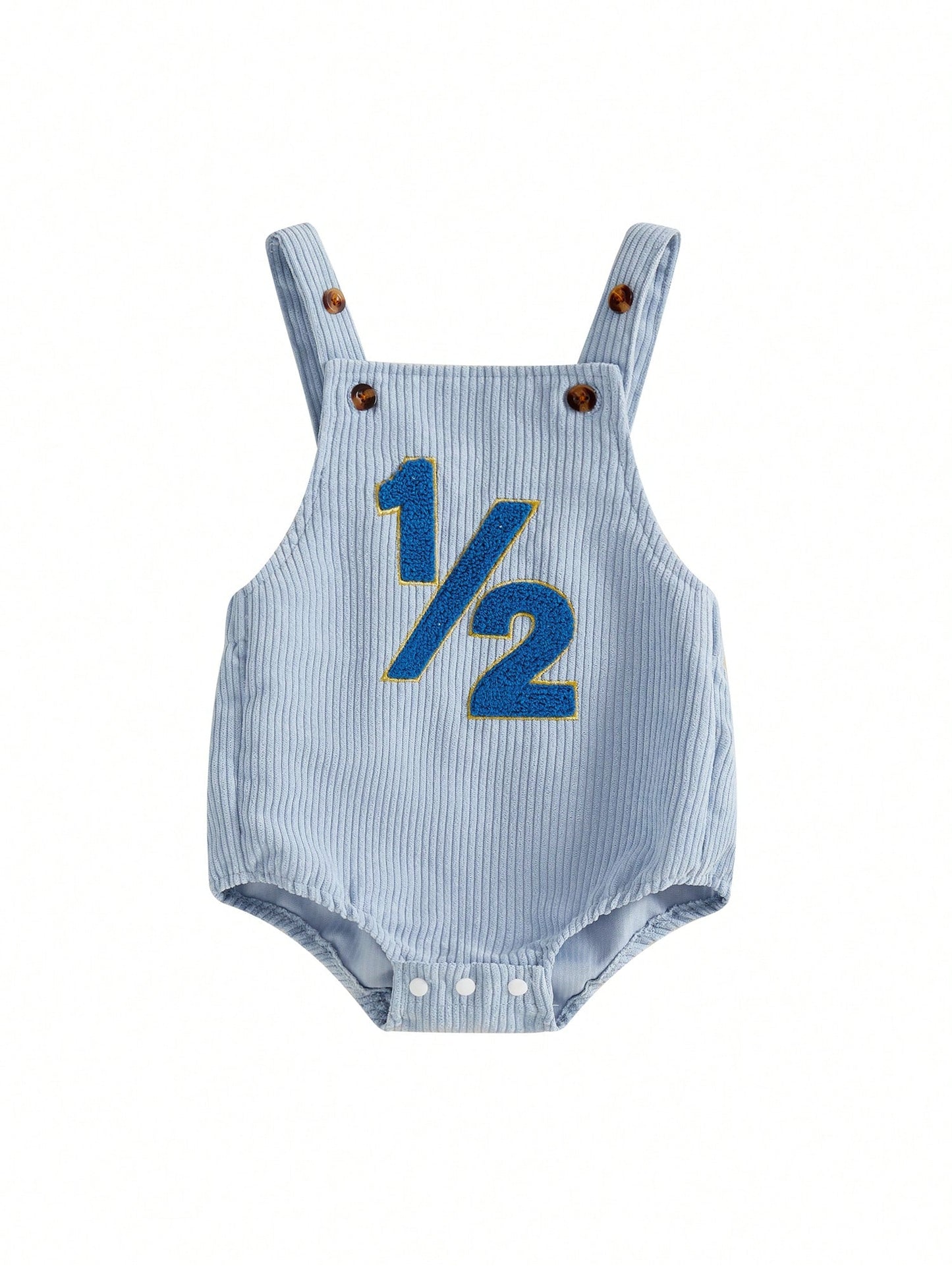 Baby Boy 1/2 Birthday Outfit Sleeveless Corduroy Overalls Half Way To One Cake Smash Romper For Half Birthday Party