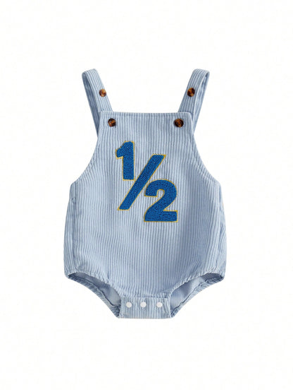 Baby Boy 1/2 Birthday Outfit Sleeveless Corduroy Overalls Half Way To One Cake Smash Romper For Half Birthday Party