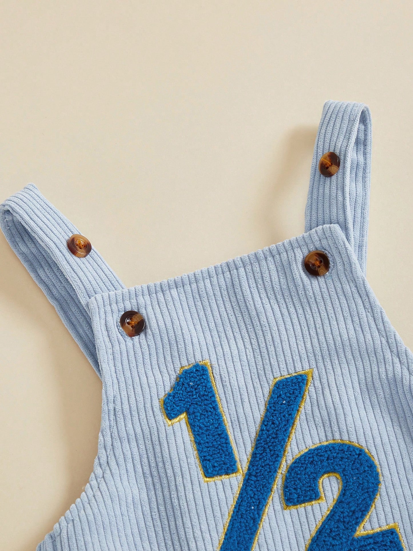 Baby Boy 1/2 Birthday Outfit Sleeveless Corduroy Overalls Half Way To One Cake Smash Romper For Half Birthday Party