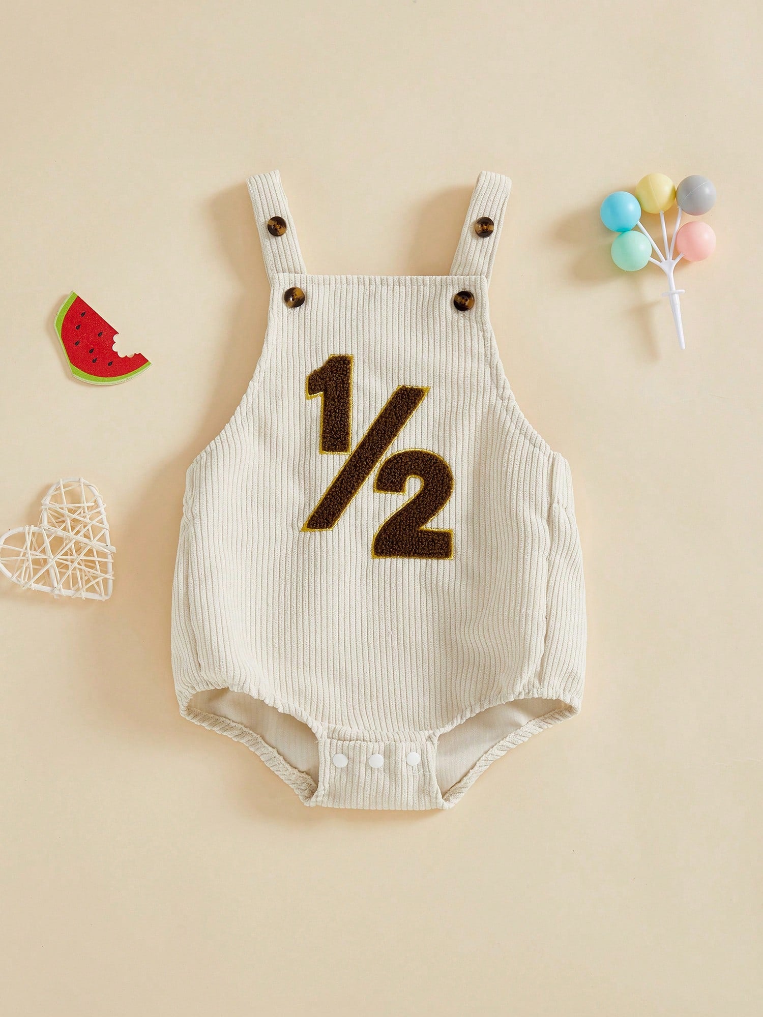 Baby Boy 1/2 Birthday Outfit Sleeveless Corduroy Overalls Half Way To One Cake Smash Romper For Half Birthday Party