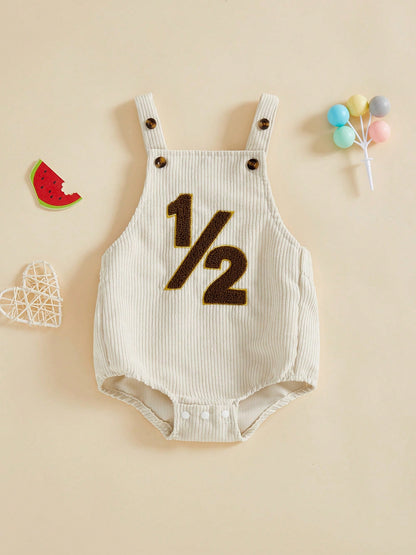 Baby Boy 1/2 Birthday Outfit Sleeveless Corduroy Overalls Half Way To One Cake Smash Romper For Half Birthday Party