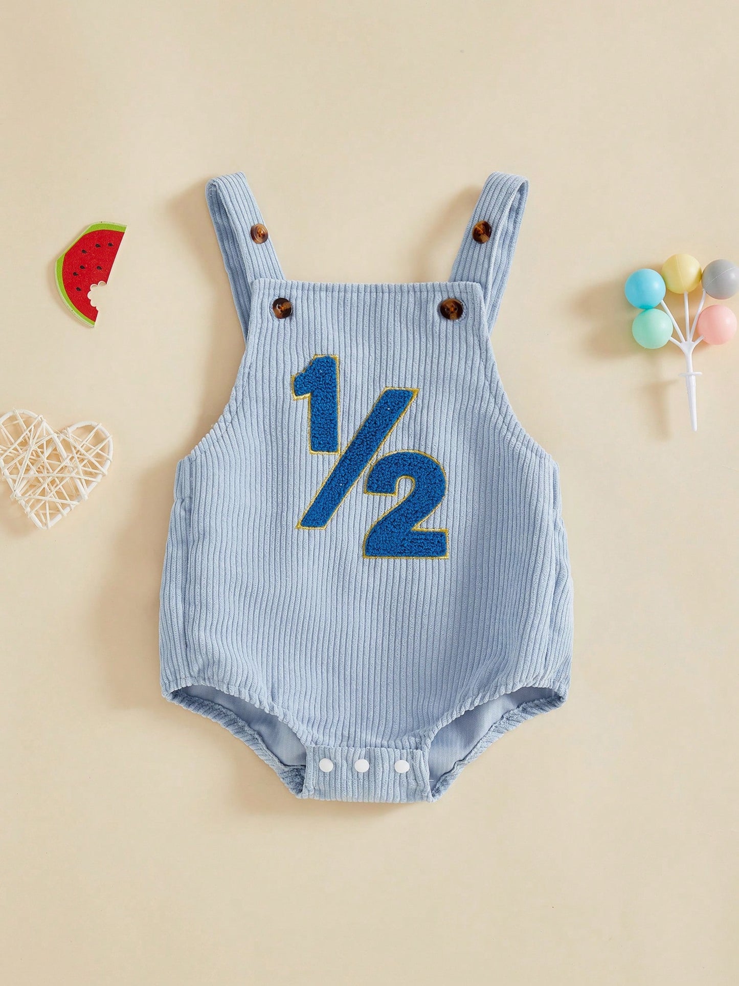Baby Boy 1/2 Birthday Outfit Sleeveless Corduroy Overalls Half Way To One Cake Smash Romper For Half Birthday Party