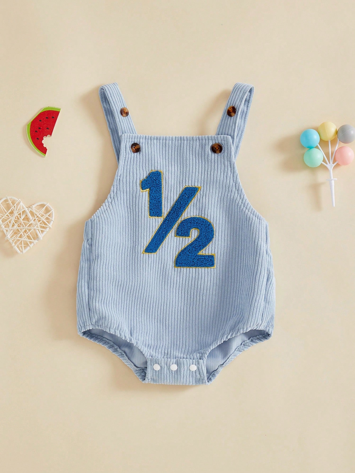 Baby Boy 1/2 Birthday Outfit Sleeveless Corduroy Overalls Half Way To One Cake Smash Romper For Half Birthday Party
