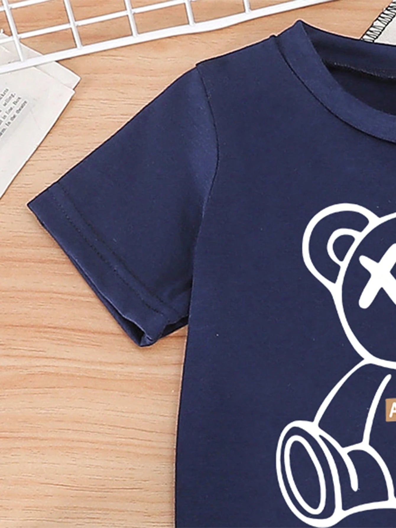 Baby Boy 2pcs Cute Cartoon Bear Graphic Print T-Shirt And Denim Like Print Long Pants Set, Comfortable Summer, Lightweight