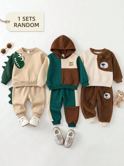 Baby Boy Cartoon 3D Dinosaur Pattern Knitted Soft Crew Neck Long Sleeve Pullover Autumn Sweatshirt Colorblock Dinosaur