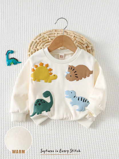 Baby Boy Cartoon 3D Dinosaur Pattern Knitted Soft Crew Neck Long Sleeve Pullover Autumn Sweatshirt Colorblock Dinosaur