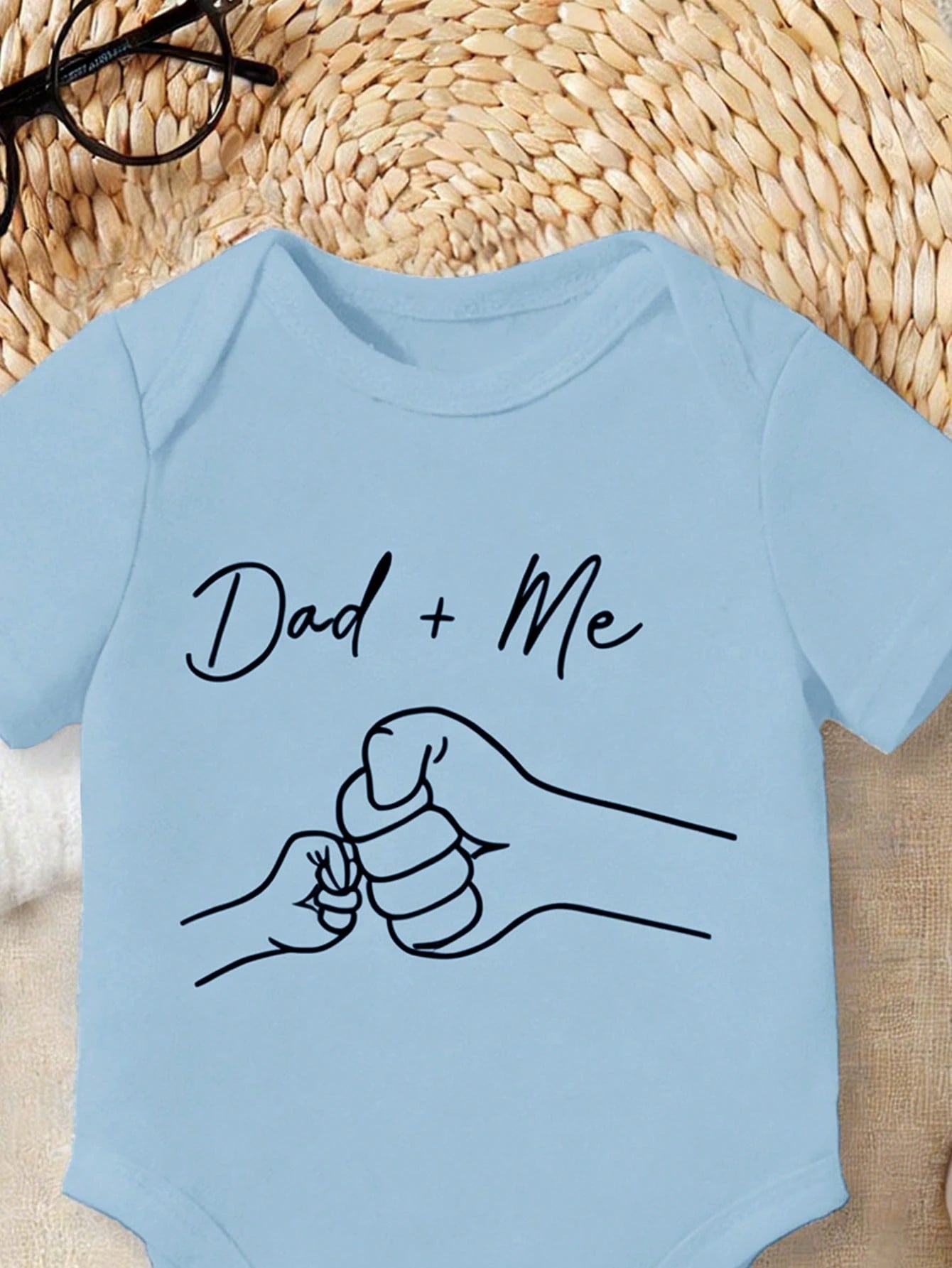 Baby Boy Casual Cartoon Dad + Me Fist Bump Print Short Sleeve Bodysuit, Suitable For Spring/Summer