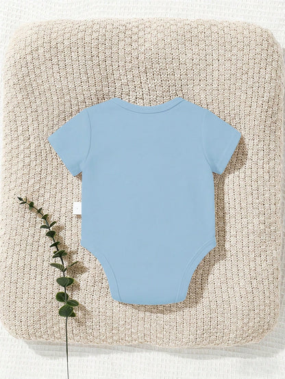 Baby Boy Casual Cartoon Dad + Me Fist Bump Print Short Sleeve Bodysuit, Suitable For Spring/Summer