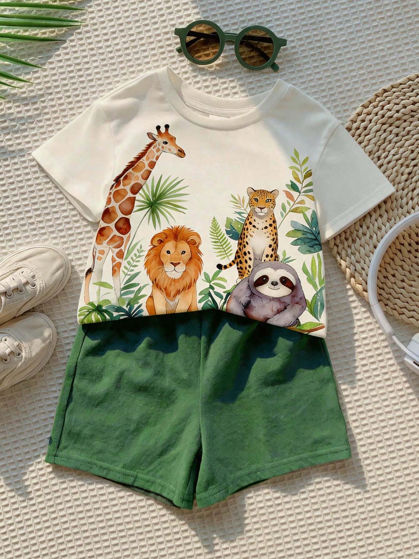 Baby Boy Casual Minimalist Letter Milk Print T-Shirt And Striped Shorts Set, Suitable For Summer And Autumn