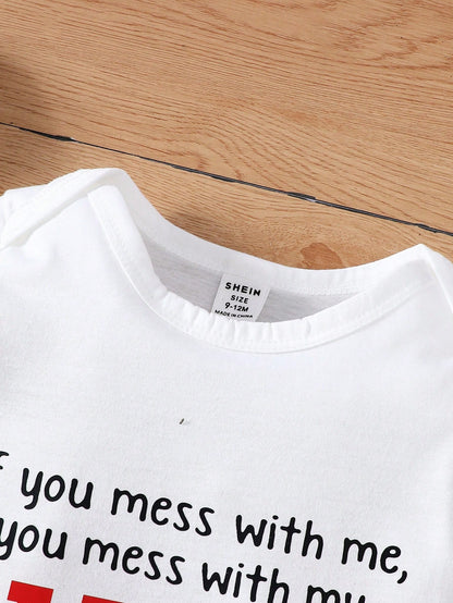 Baby Boy Casual Slogan Printed Comfortable Short Sleeve Bodysuit For Summer
