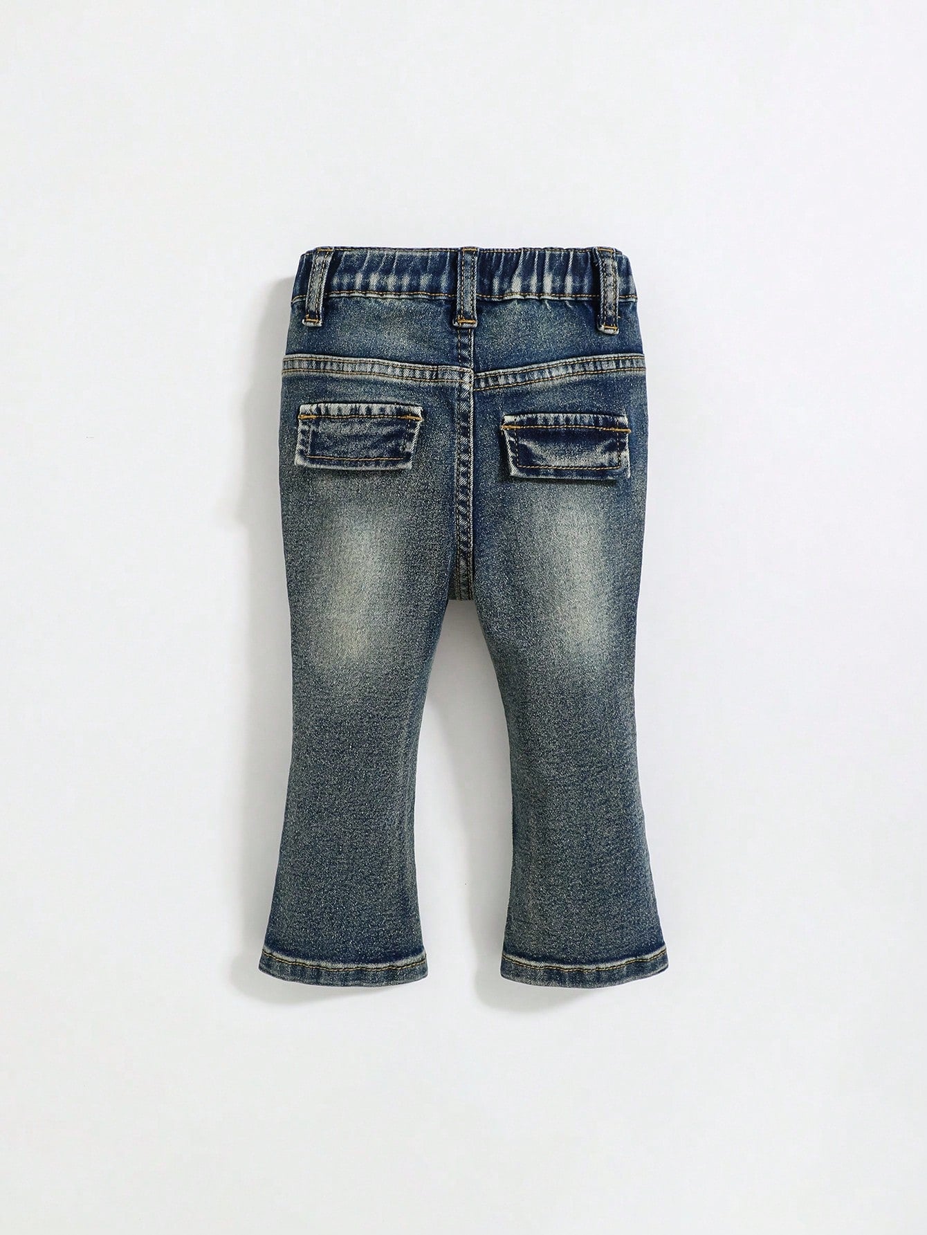 Baby Boy Fashionable Retro Design Distressed Vintage Washed Ripped Frayed High Stretch Slim Fit Blue Jeans With Cargo Pocket,Leisure And Versatile For Baby Fall/Winter Daily Wear