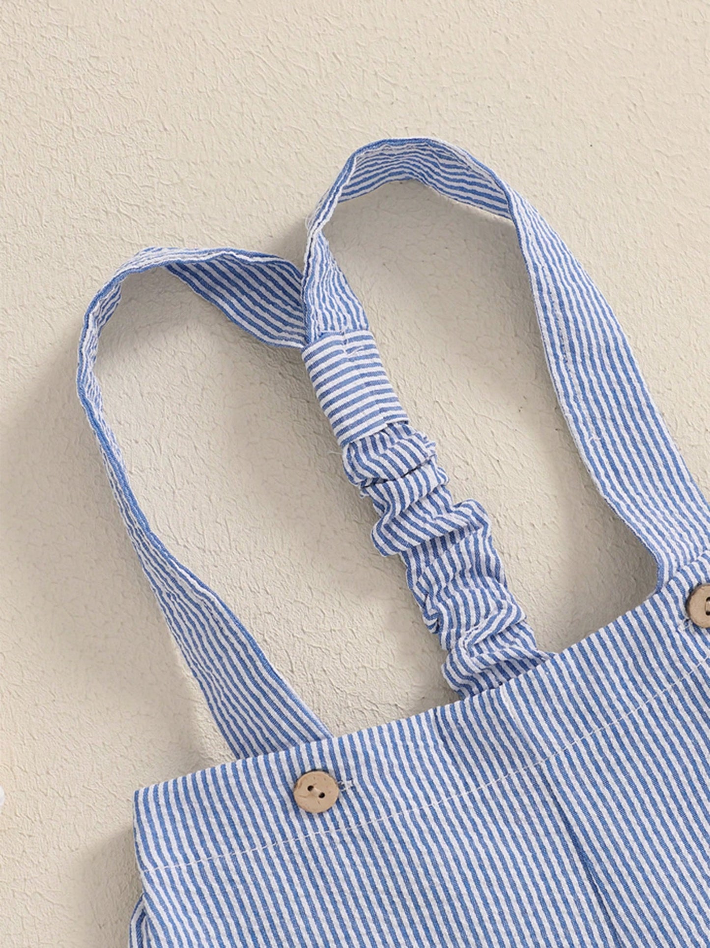 Baby Boy Gentleman Outfit Solid Color Short Sleeve Lapel Neck Romper With Stripe Suspender Shorts And Bowtie