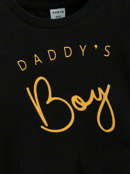 Baby Boy Letter Print T-Shirt And Shorts Casual Minimalist Set, Suitable For Summer